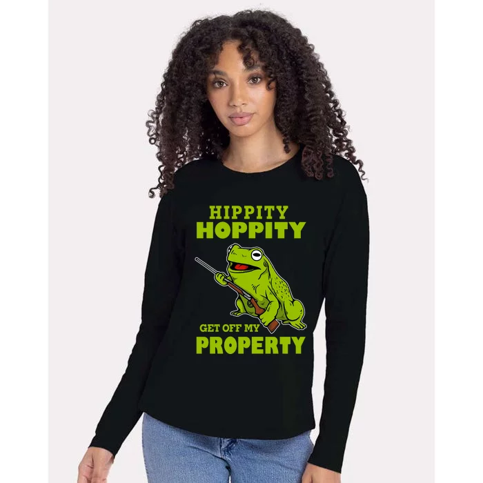 Hippity Hoppity Get Off My Property Frog Warning Keep Out Stay Out Funny Womens Cotton Relaxed Long Sleeve T-Shirt