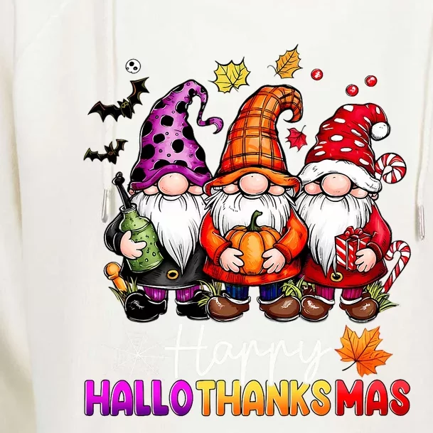 Happy Hallothanksmas Gnomes Lover Halloween Merry Christmas Womens Funnel Neck Pullover Hood