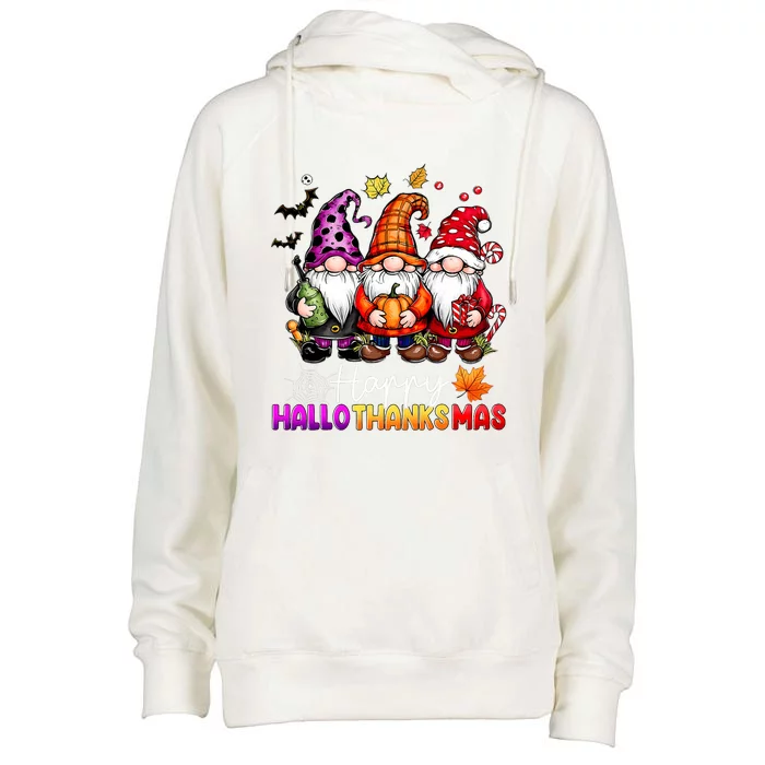 Happy Hallothanksmas Gnomes Lover Halloween Merry Christmas Womens Funnel Neck Pullover Hood