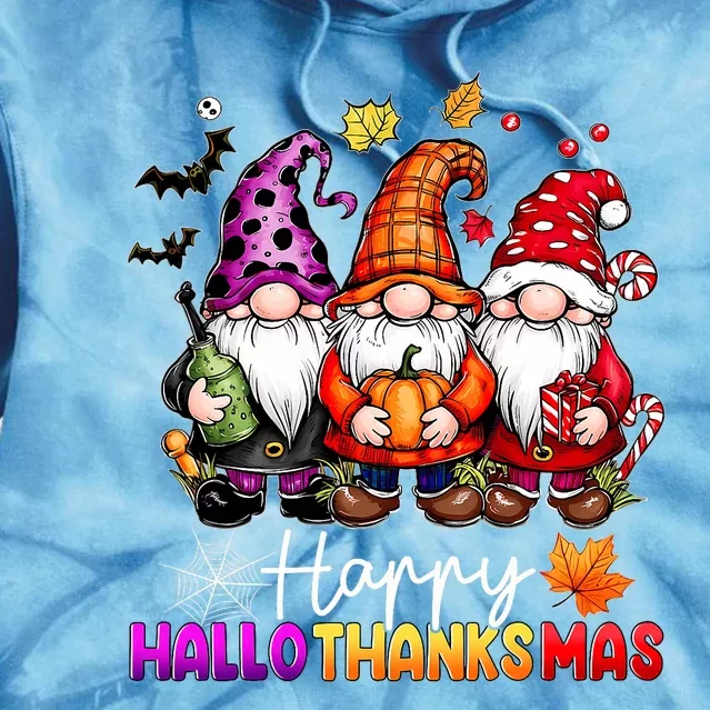 Happy Hallothanksmas Gnomes Lover Halloween Merry Christmas Tie Dye Hoodie