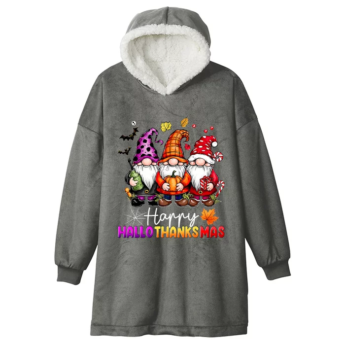 Happy Hallothanksmas Gnomes Lover Halloween Merry Christmas Hooded Wearable Blanket