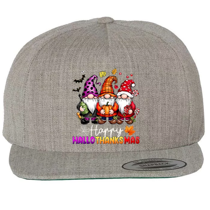 Happy Hallothanksmas Gnomes Lover Halloween Merry Christmas Wool Snapback Cap