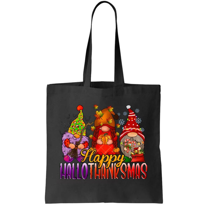 Happy Hallothanksmas Gnomes Halloween Christmas Thanksgiving Tote Bag