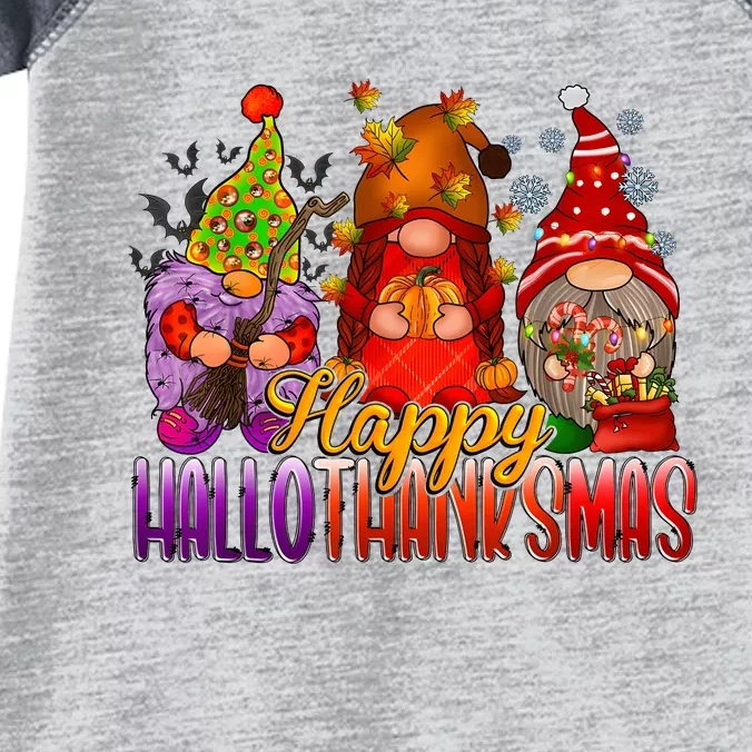 Happy Hallothanksmas Gnomes Halloween Christmas Thanksgiving Infant Baby Jersey Bodysuit