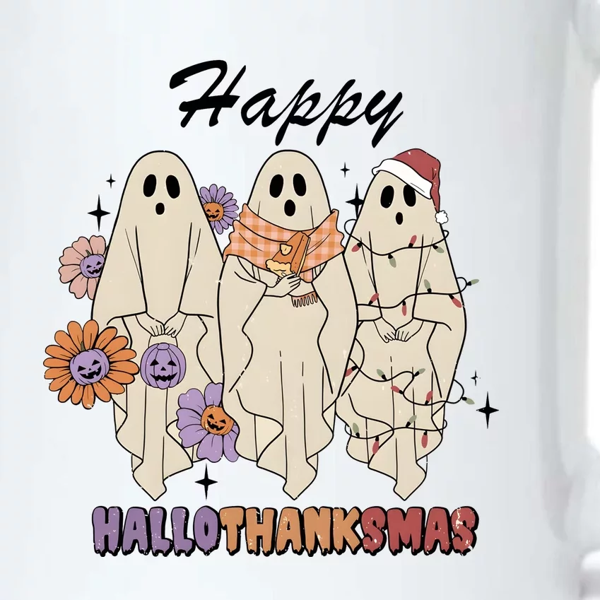 Happy Hallothanksmas Ghost Halloween Thanksgiving Christmas Black Color Changing Mug