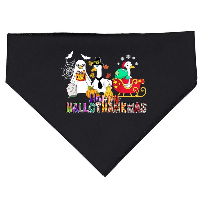 Happy Hallothankmas Goose Halloween Thanksgiving Christmas USA-Made Doggie Bandana