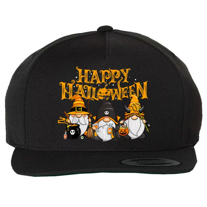 Happy Halloween Gnomes Autumn Pumpkin Fall Holiday Gnome Wool Snapback Cap