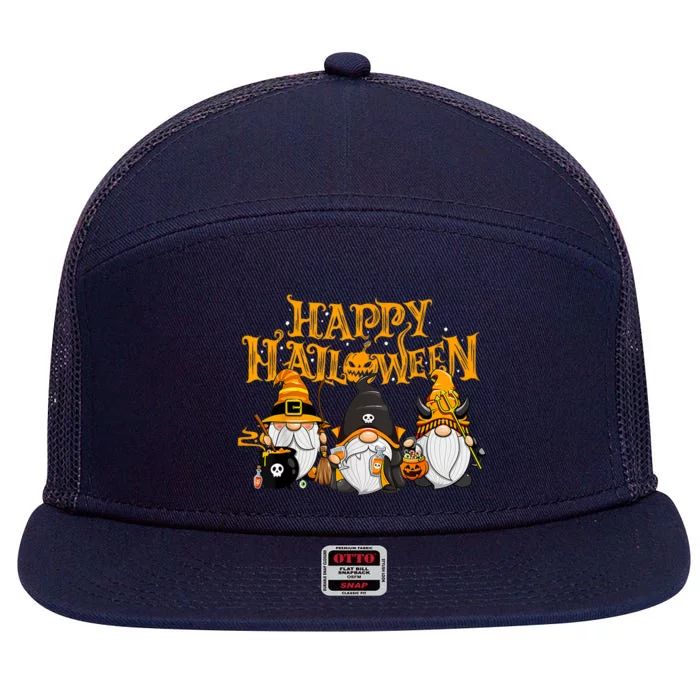 Happy Halloween Gnomes Autumn Pumpkin Fall Holiday Gnome 7 Panel Mesh Trucker Snapback Hat