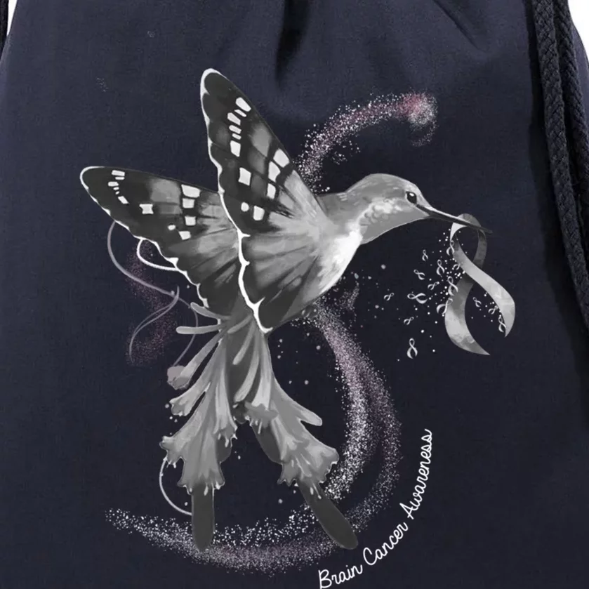 Hummingbird Holding Gray Ribbon Brain Cancer Awareness Cool Gift Drawstring Bag