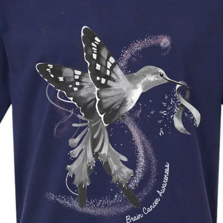 Hummingbird Holding Gray Ribbon Brain Cancer Awareness Cool Gift Sueded Cloud Jersey T-Shirt