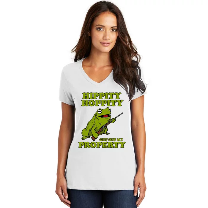 Hippity Hoppity Get Off My Property Frog Women's V-Neck T-Shirt