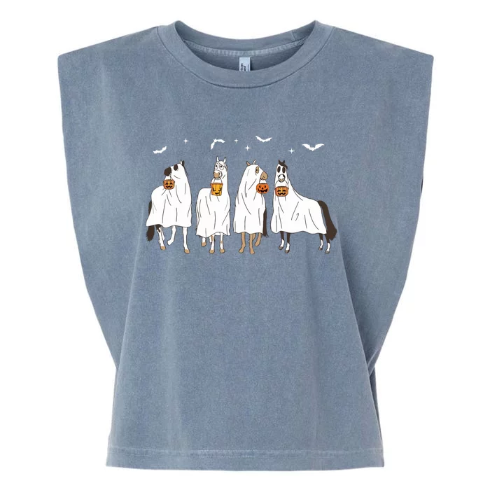 Halloween Horse Ghost Garment-Dyed Women's Muscle Tee