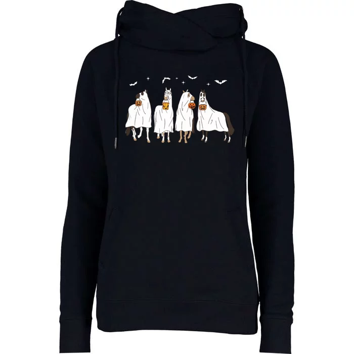 Halloween Horse Ghost Womens Funnel Neck Pullover Hood