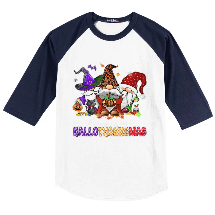 Happy Hallothanksmas Gnomes Halloween Thanksgiving Christmas Baseball Sleeve Shirt