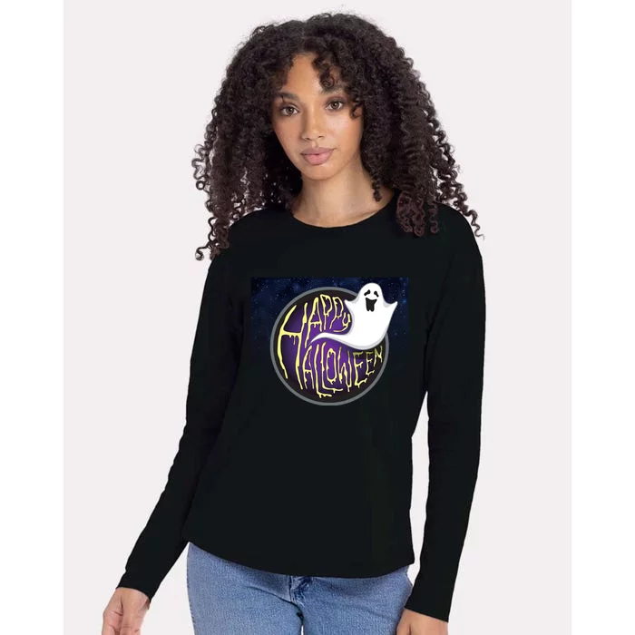 Happy Halloween Ghost Galaxy Womens Cotton Relaxed Long Sleeve T-Shirt