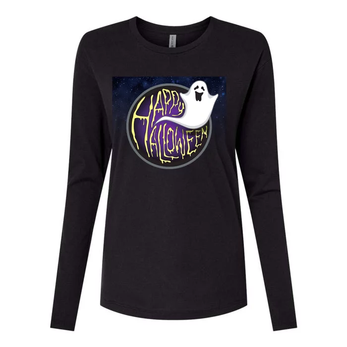 Happy Halloween Ghost Galaxy Womens Cotton Relaxed Long Sleeve T-Shirt