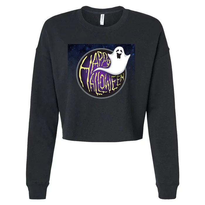 Happy Halloween Ghost Galaxy Cropped Pullover Crew