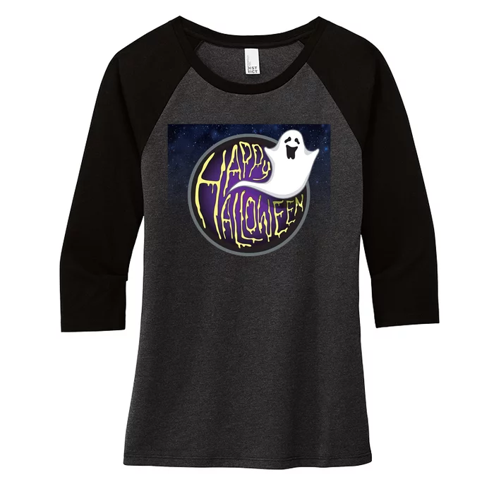 Happy Halloween Ghost Galaxy Women's Tri-Blend 3/4-Sleeve Raglan Shirt