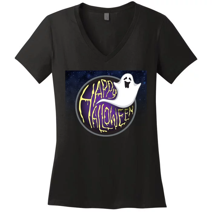 Happy Halloween Ghost Galaxy Women's V-Neck T-Shirt