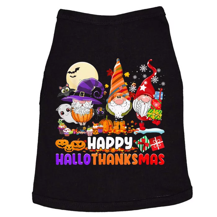 Happy Hallothanksmas Gnomes Halloween Thanksgiving Christmas Doggie Tank