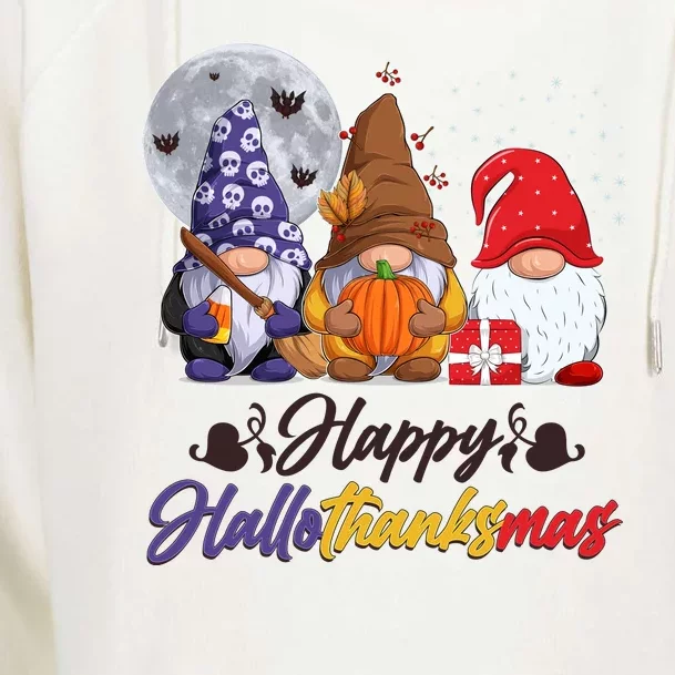 Happy Hallothanksmas Gnomes Womens Funnel Neck Pullover Hood