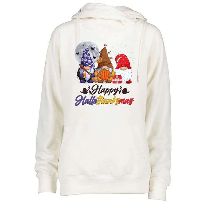 Happy Hallothanksmas Gnomes Womens Funnel Neck Pullover Hood