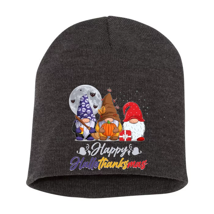 Happy Hallothanksmas Gnomes Short Acrylic Beanie