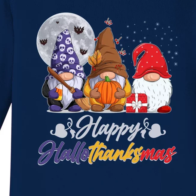 Happy Hallothanksmas Gnomes Baby Long Sleeve Bodysuit