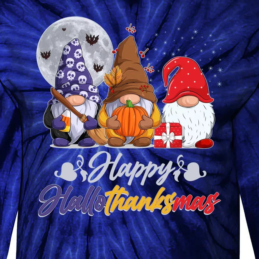 Happy Hallothanksmas Gnomes Tie-Dye Long Sleeve Shirt