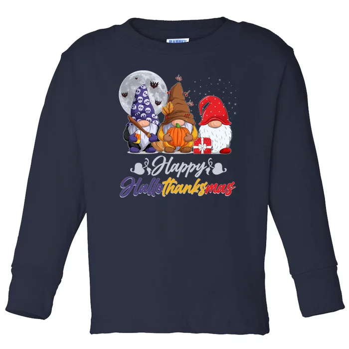 Happy Hallothanksmas Gnomes Toddler Long Sleeve Shirt