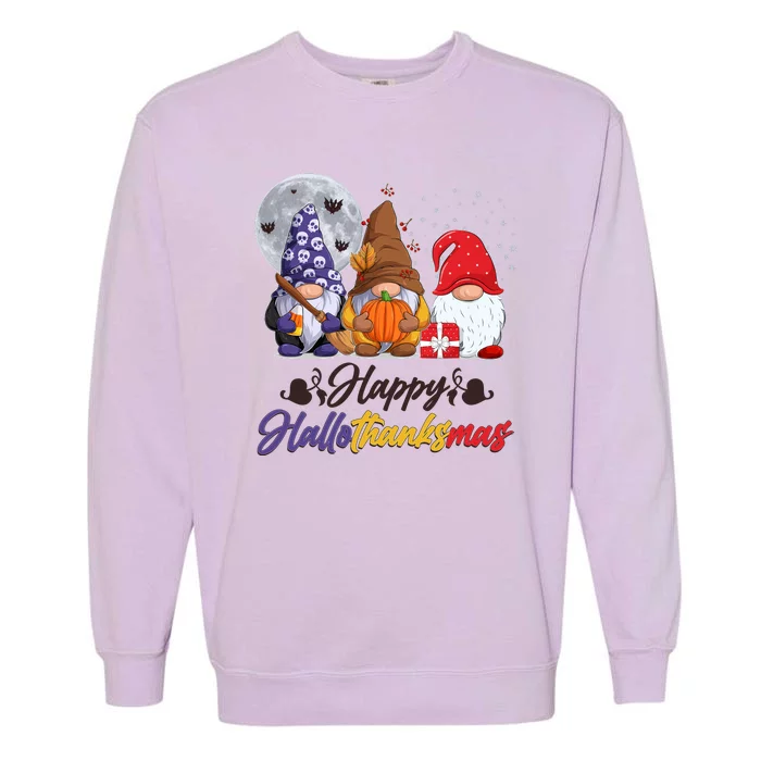 Happy Hallothanksmas Gnomes Garment-Dyed Sweatshirt