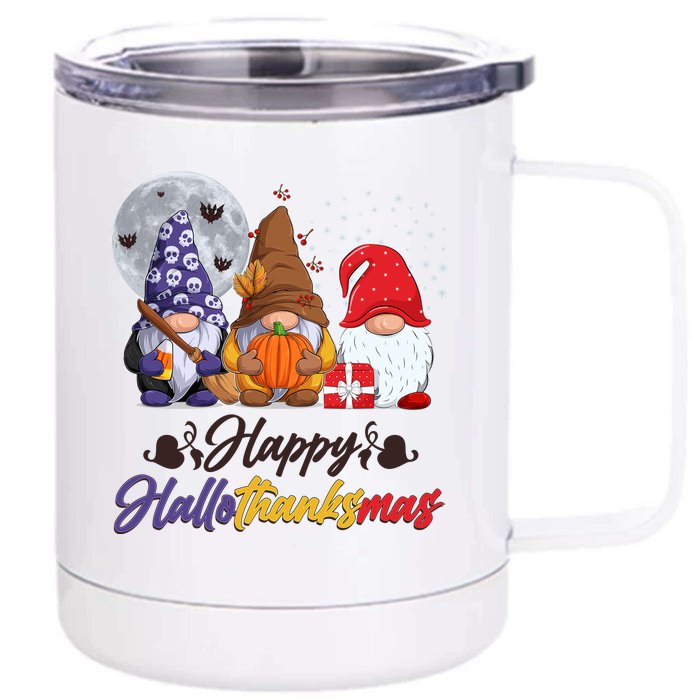 Happy Hallothanksmas Gnomes Front & Back 12oz Stainless Steel Tumbler Cup