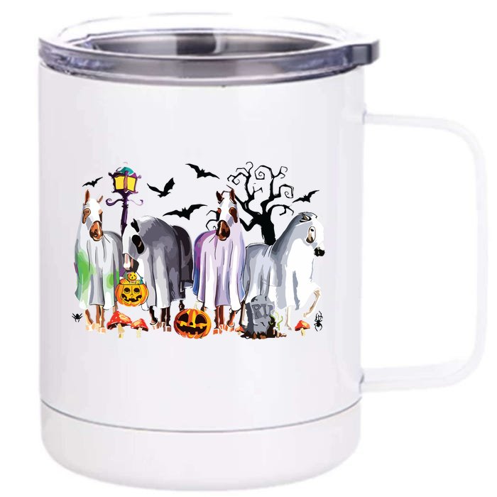 Halloween Horse Ghost Boo Pumpkin Costume Spooky Season Front & Back 12oz Stainless Steel Tumbler Cup