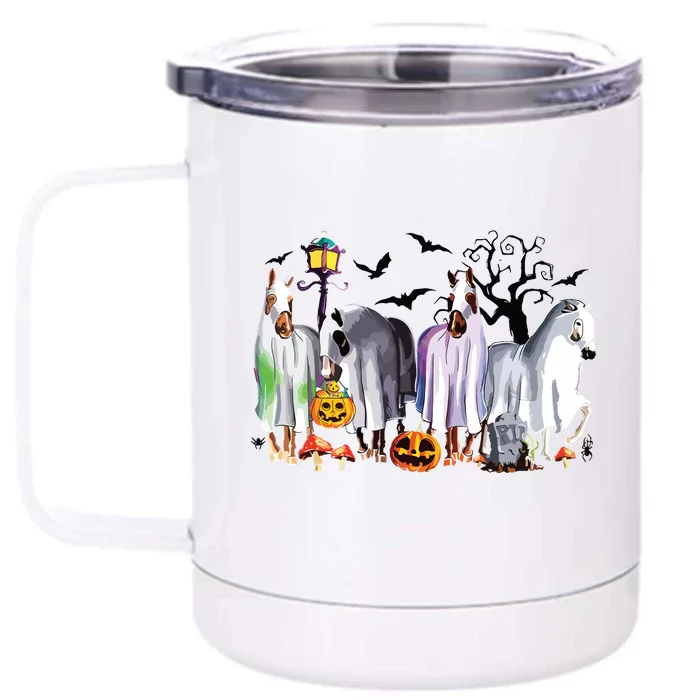 Halloween Horse Ghost Boo Pumpkin Costume Spooky Season Front & Back 12oz Stainless Steel Tumbler Cup