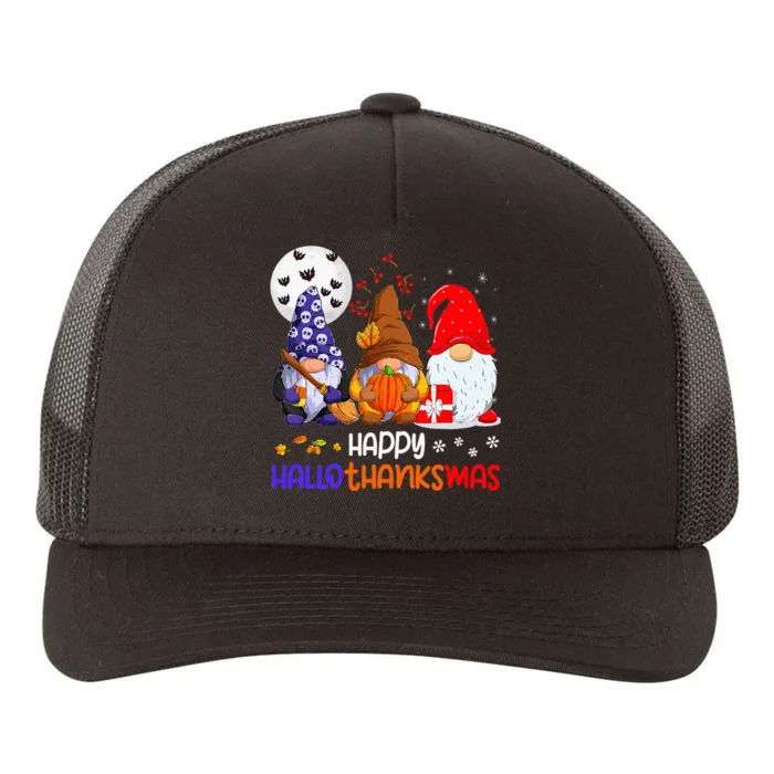 Happy Hallothanksmas Gnomes Halloween Thanksgiving Christmas Yupoong Adult 5-Panel Trucker Hat