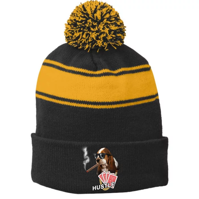 Hustle Hound Gambling Dog Tee Stripe Pom Pom Beanie