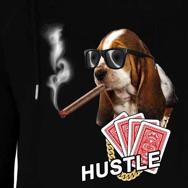 Hustle Hound Gambling Dog Tee Womens Funnel Neck Pullover Hood