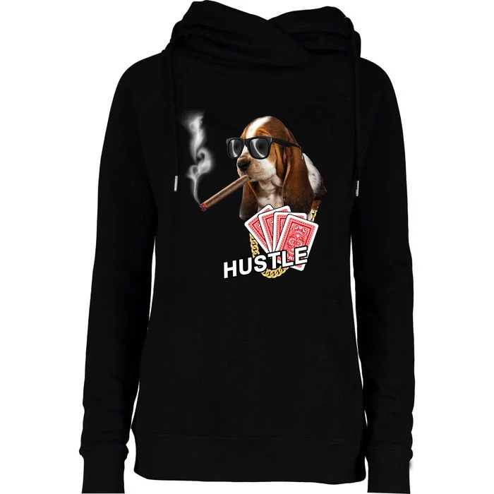 Hustle Hound Gambling Dog Tee Womens Funnel Neck Pullover Hood