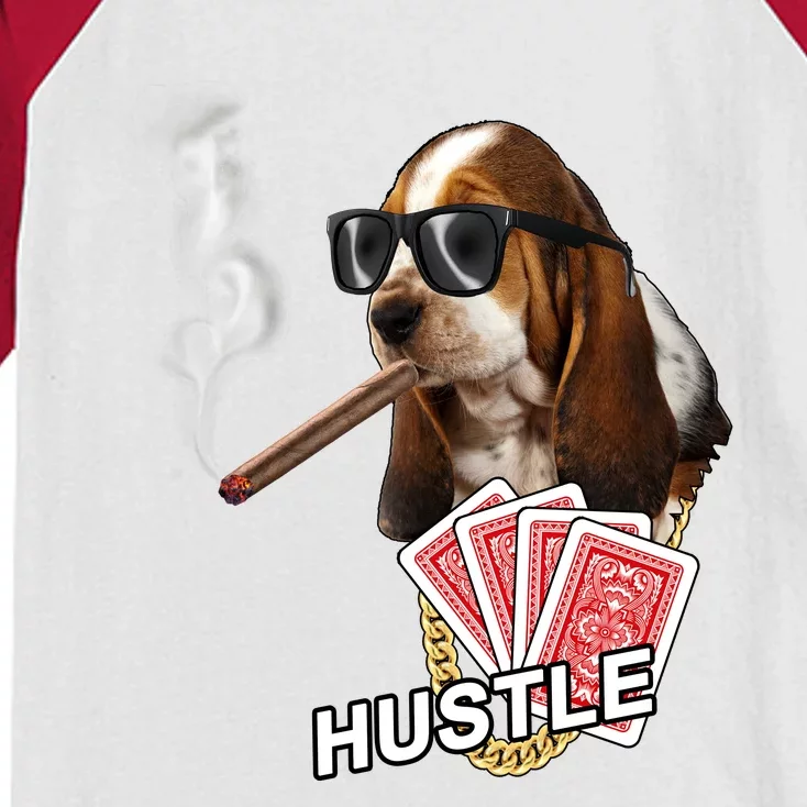 Hustle Hound Gambling Dog Tee Kids Colorblock Raglan Jersey