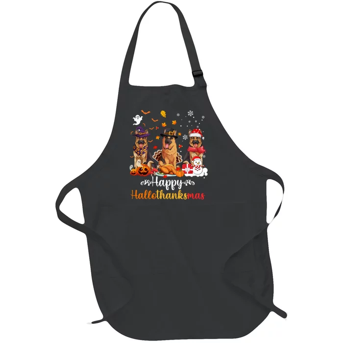 Happy Hallothanksmas German Shepherd Dog Halloween Christmas Long Sleeve Full-Length Apron With Pocket