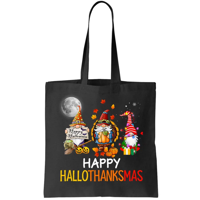 Happy Hallothanksmas Gnomes Lover Halloween Merry Christmas Tote Bag