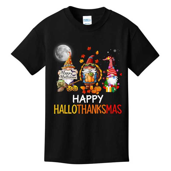 Happy Hallothanksmas Gnomes Lover Halloween Merry Christmas Kids T-Shirt