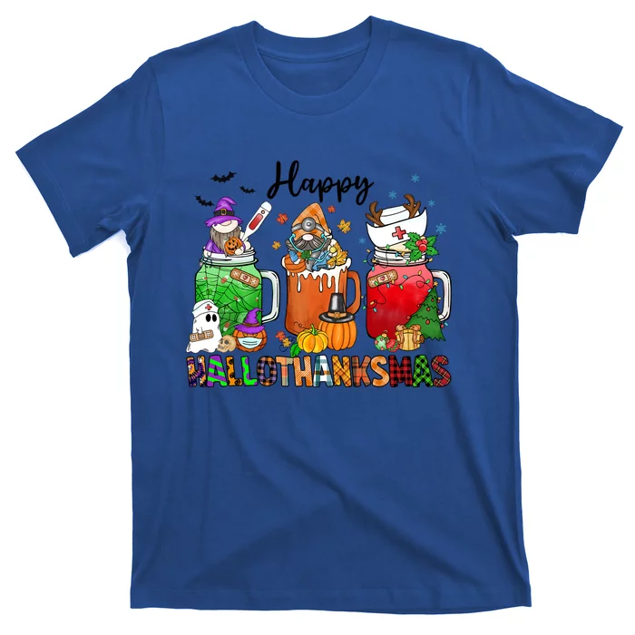 Happy Hallothanksmas Gnome Nurse Halloween Costume Pumpkin Gift T-Shirt