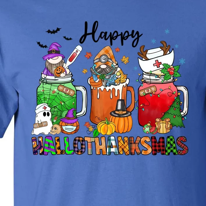 Happy Hallothanksmas Gnome Nurse Halloween Costume Pumpkin Gift Tall T-Shirt