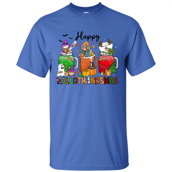 Happy Hallothanksmas Gnome Nurse Halloween Costume Pumpkin Gift Tall T-Shirt