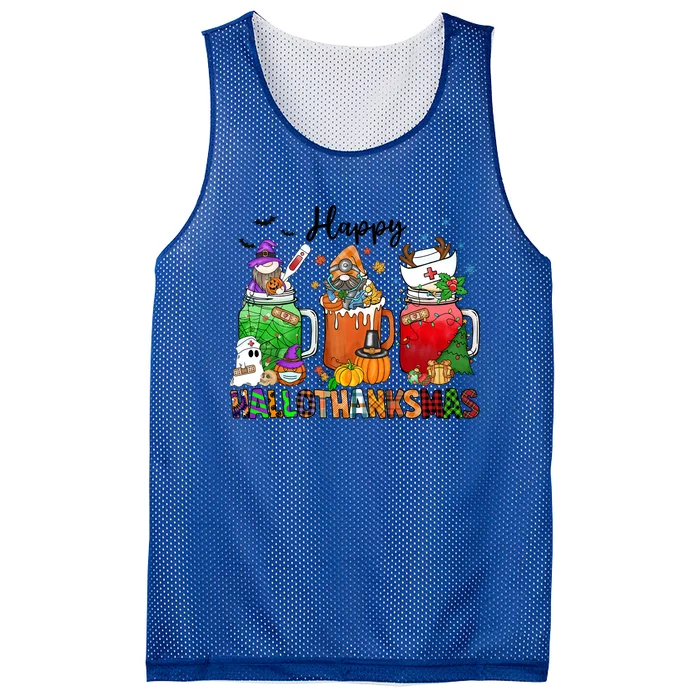 Happy Hallothanksmas Gnome Nurse Halloween Costume Pumpkin Gift Mesh Reversible Basketball Jersey Tank