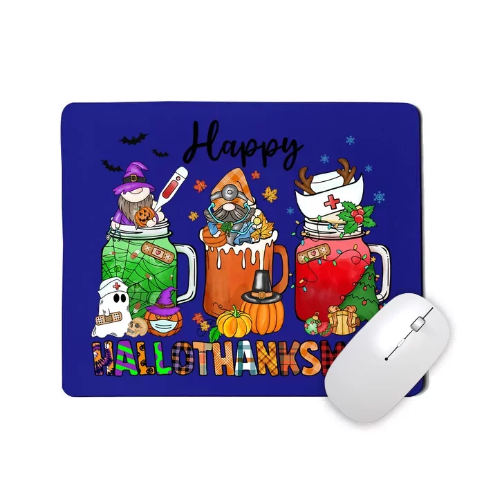 Happy Hallothanksmas Gnome Nurse Halloween Costume Pumpkin Gift Mousepad