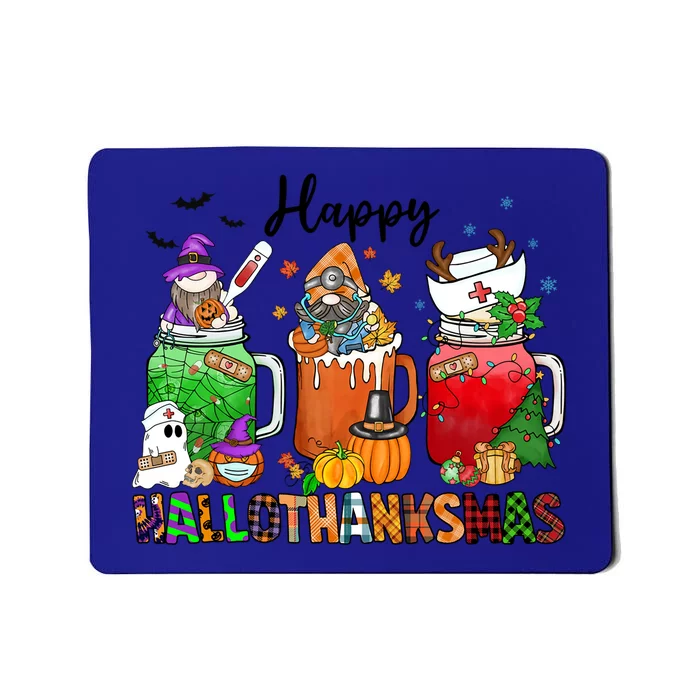 Happy Hallothanksmas Gnome Nurse Halloween Costume Pumpkin Gift Mousepad