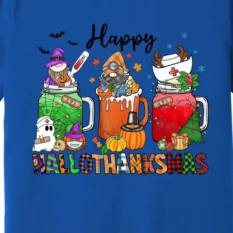 Happy Hallothanksmas Gnome Nurse Halloween Costume Pumpkin Gift Premium T-Shirt