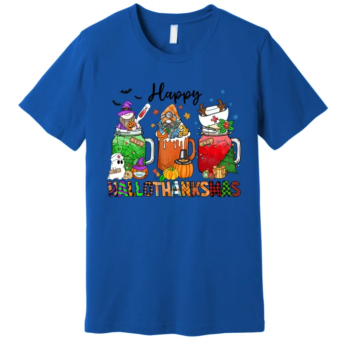 Happy Hallothanksmas Gnome Nurse Halloween Costume Pumpkin Gift Premium T-Shirt